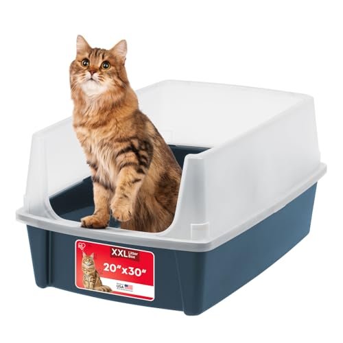 IRIS USA XX-Large Cat Litter Box, Open Top Extra Large Litter Box for Big Cats and Multi-Cat Households, High Sided Scatter Shield, Easy to Clean, 30