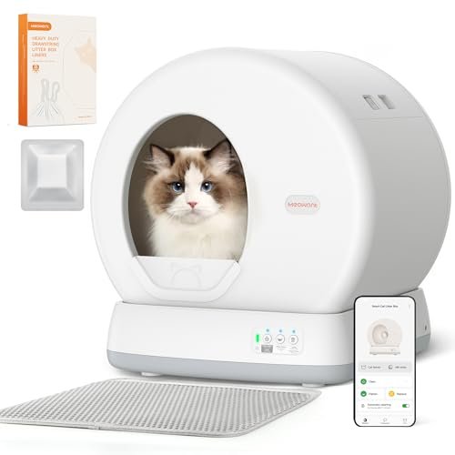 MeoWant Self-Cleaning Cat Litter Box, Integrated Safety Protection Automatic Cat Litter Box for Multi Cats, Extra Large/Odor Removal/APP Control Smart Cat Litter Box with Mat & Liner