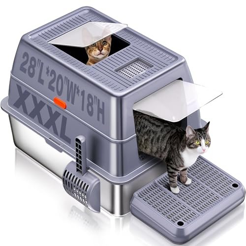 XXXL Stainless Steel Litter Box with Lid，Extra Large 28
