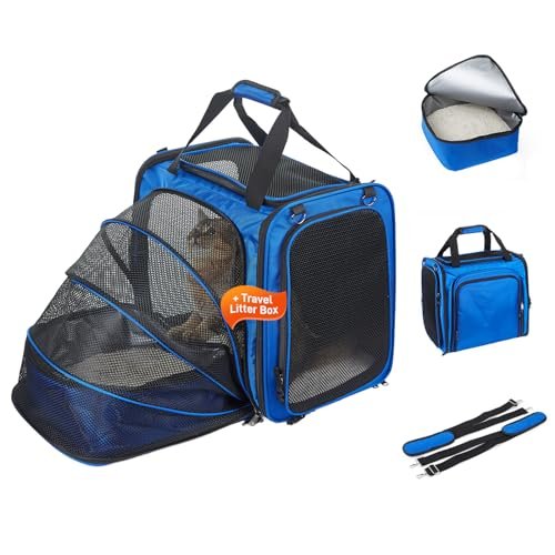 Large Cat Carrier with Litter Box, Expandable Cat Carrier for Car Travel, 17.3