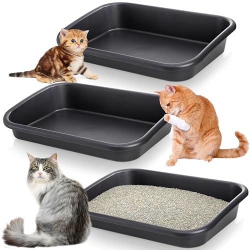 Tlence 3 Pack Low Entry Cat Litter Box, 23