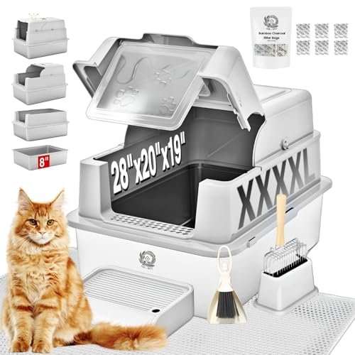 XXXXL Jumbo Stainless Steel Litter Box with Lid for Maine Coon, 28