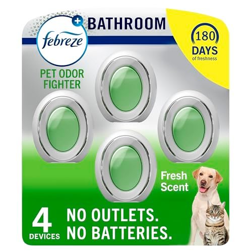 Febreze Bathroom Air Freshener, Odor-Fighting, Plug In Alternative, Air Fresheners for Home and Bathroom and Kitchen, Closet Air Fresheners, Heavy Duty Pet Scent, 4 Count