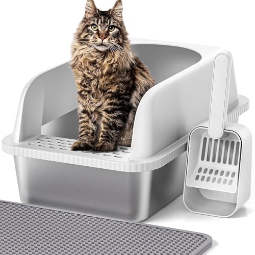 Henkelion Stainless Steel Cat Litter Box with Lid, 20