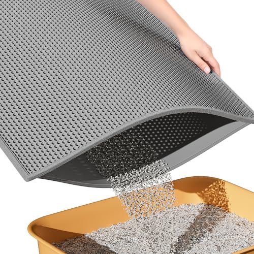 ESTHELLO Cat Litter Mat, Cat Litter Trapping Mat, Honeycomb Double Layer Design, Easy to Clean,Washable (24’’ x 15’’ Gray